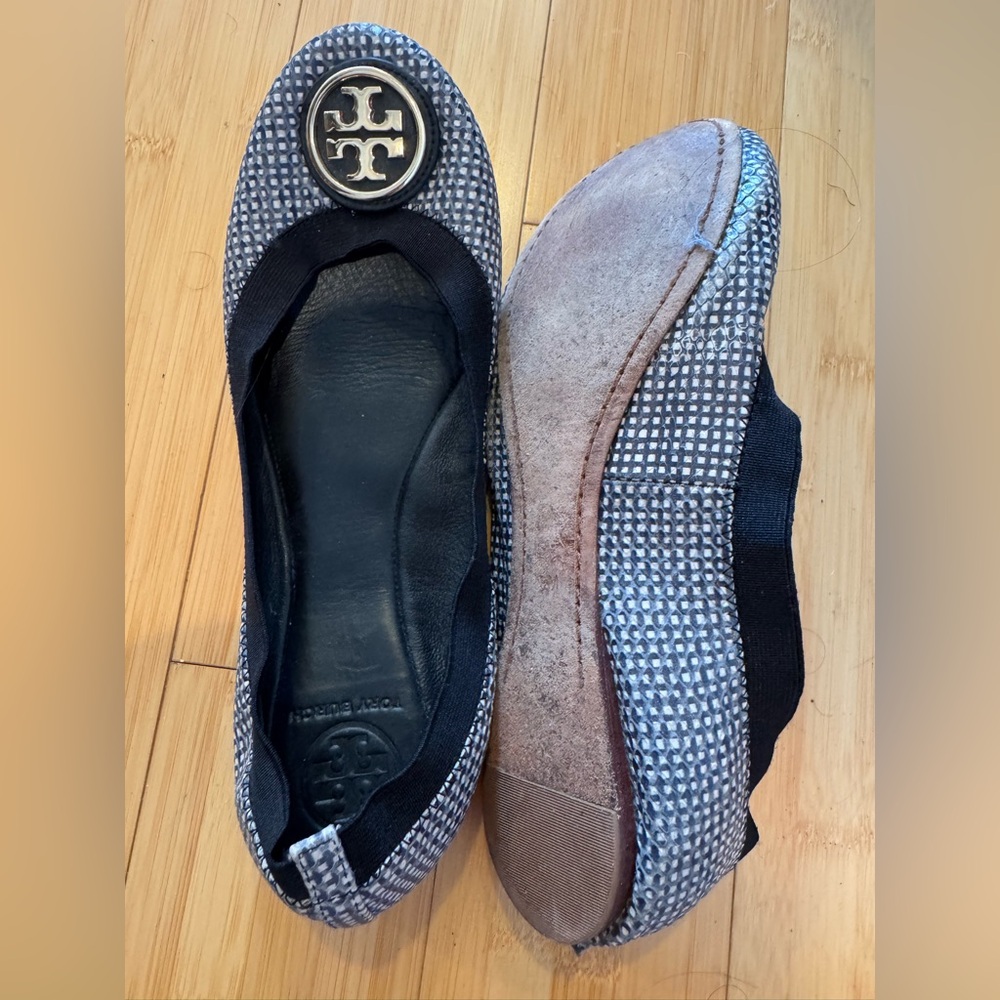 Tory Burch Navy Tweed Patter Flats Sz 9